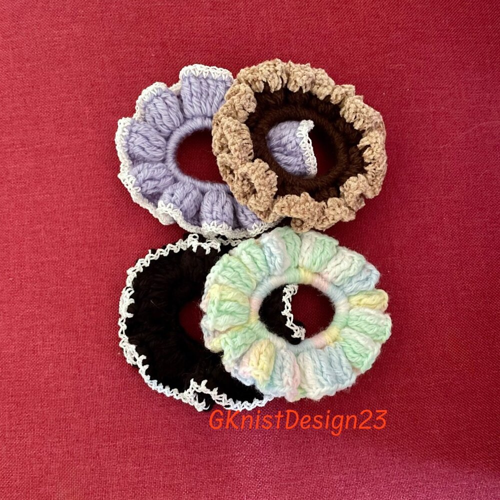 Crochet (4) hair ties, bun holders, Crochet Hair Scrunchies